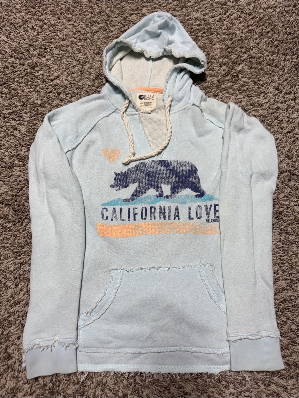 Billabong Light Blue California Love Bear Pullover Hoodie